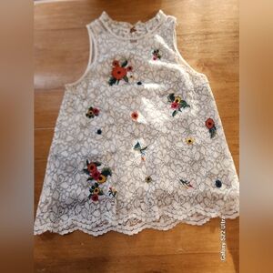 Maeve Floral Lace Tank Top - White with Multicolor Embroidery